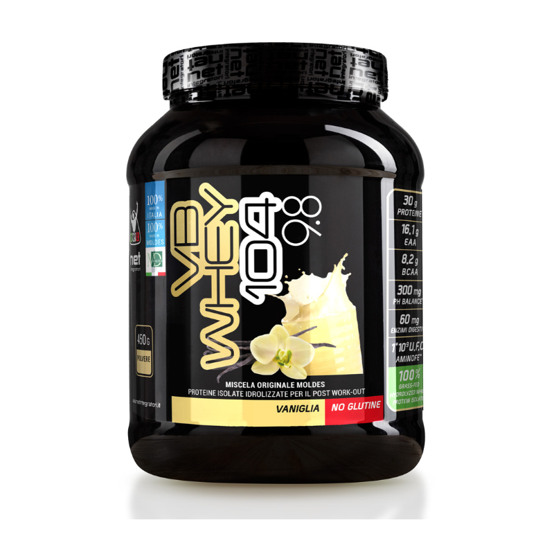 Skip to the beginning of the images gallery VB WHEY 104 9.8 450gr- Integratore di proteine in polvere per la crescita muscolare